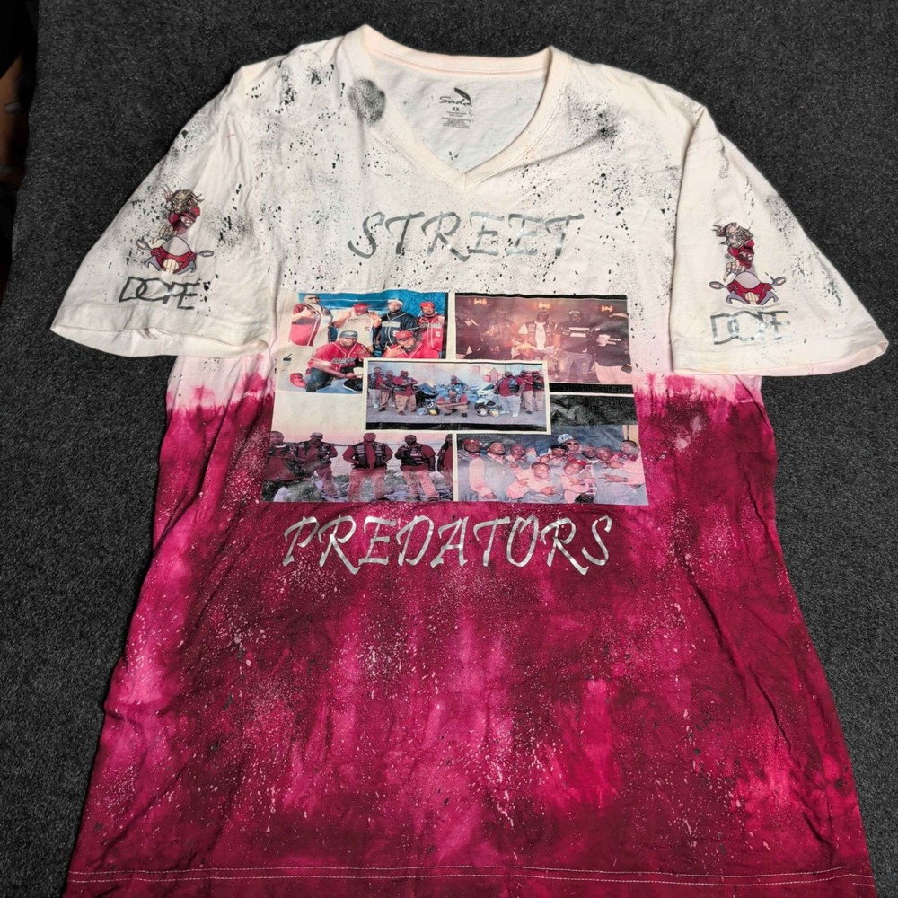 Sada Street Predators T-Shirt Mens 4X White‎ Magenta Graphic V-Neck Tie Dye Dope